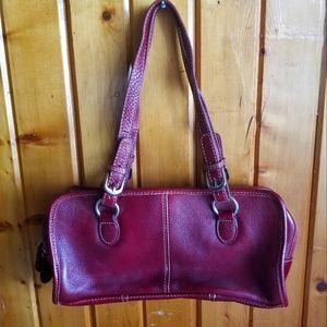 AMERI LEATHER WOMENS RED PEBBLED LEATHER SHOULDER BAG